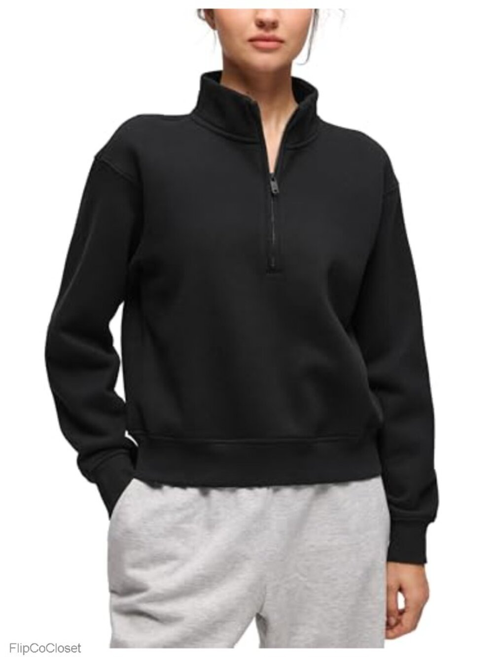 Fleece Lined Half Zip Sweatshirt Funnel Neck Cotton Blend